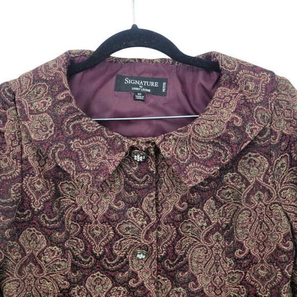 Vintage 8P Petite Womens Tapestry Skirt Set Burgundy Gold Medallion Jacquard - Picture 5 of 16